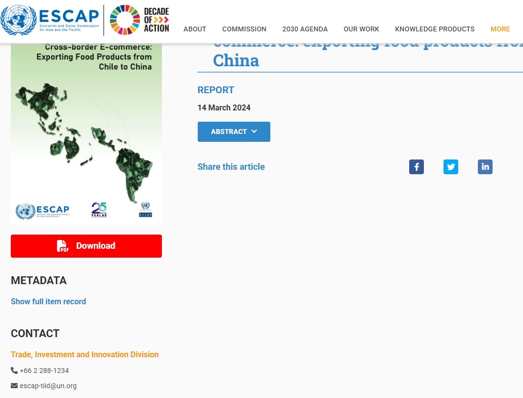 UNESCAP Report — Cross-border E-commerce: Exporting Food Products from Chile to China — 14 March 2024